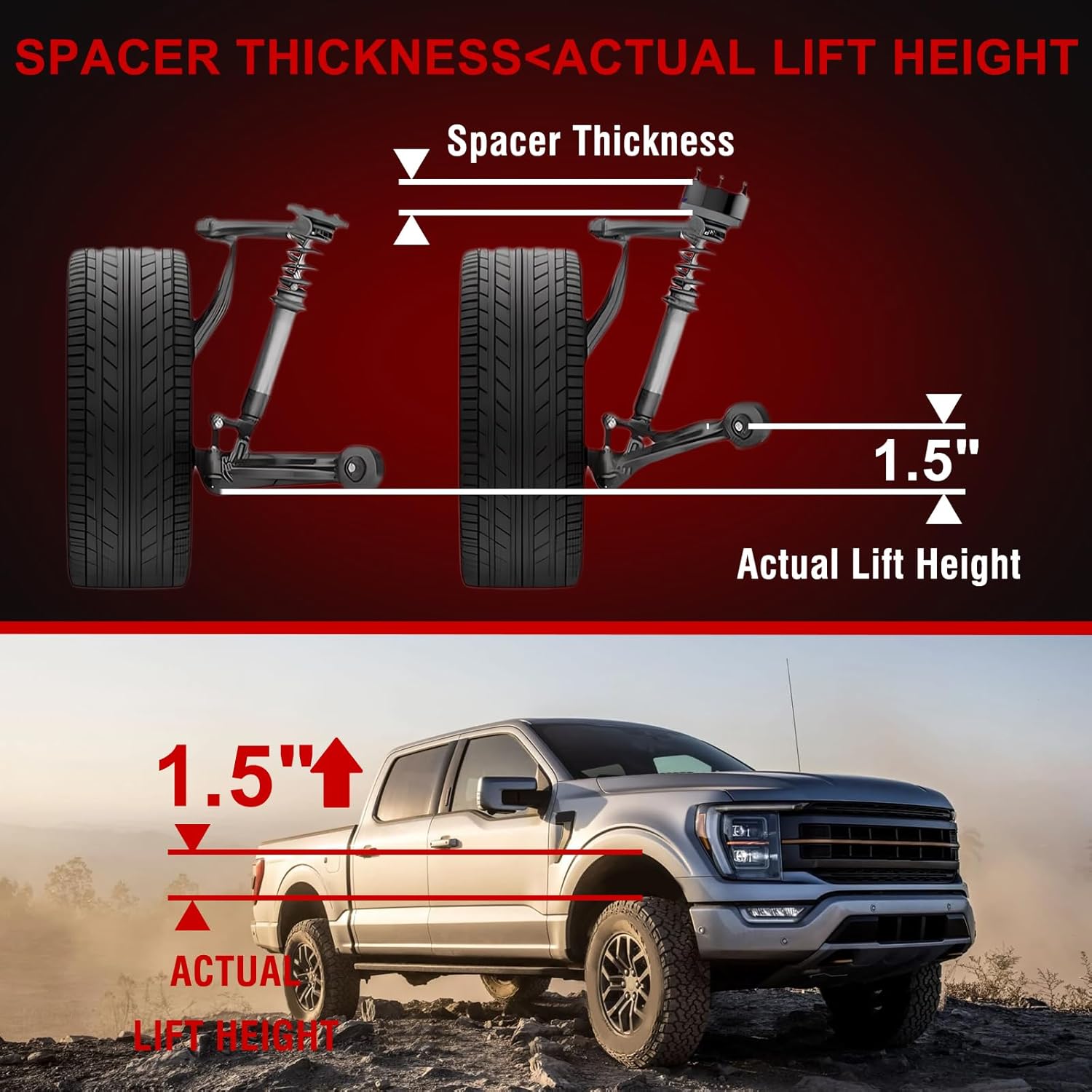 1.5in Front Lift Kits Compatible with Ford F150 2004-2025, 1.5" Leveling Lift Kit Aluminum Forged Strut Spacers, Raise the Front of Truck and Pickup True 1.5inch