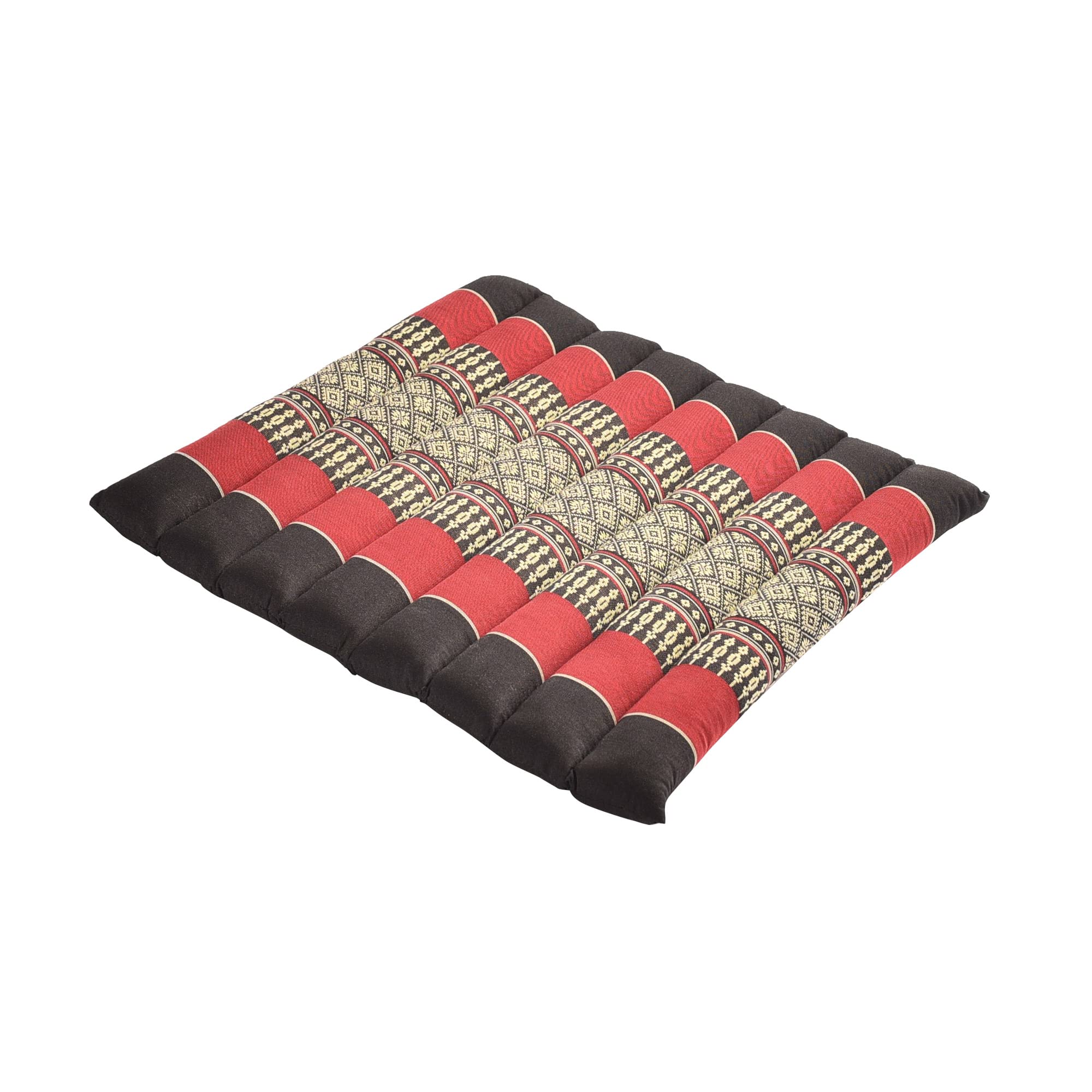 Zafuko Yoga-, Meditations-, Kundalini- und Pilates-Kissen (Zafu) für unterwegs Unterstützung, Bodenkissen, Adustable Rep – 100% Bio-Kapok Faserfüllung – 43 x 36 x 3,8 cm, Unisex, schwarz/rot
