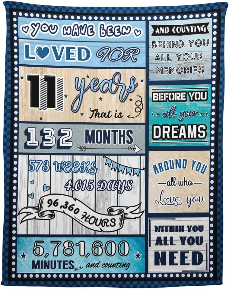 11 Year Old Boy Birthday Gift, Super Soft and Warm Happy Birthday Blanket, Digital Heartwarming Sentences Creative Design Ideal Gifts for 11th, 50"x60"