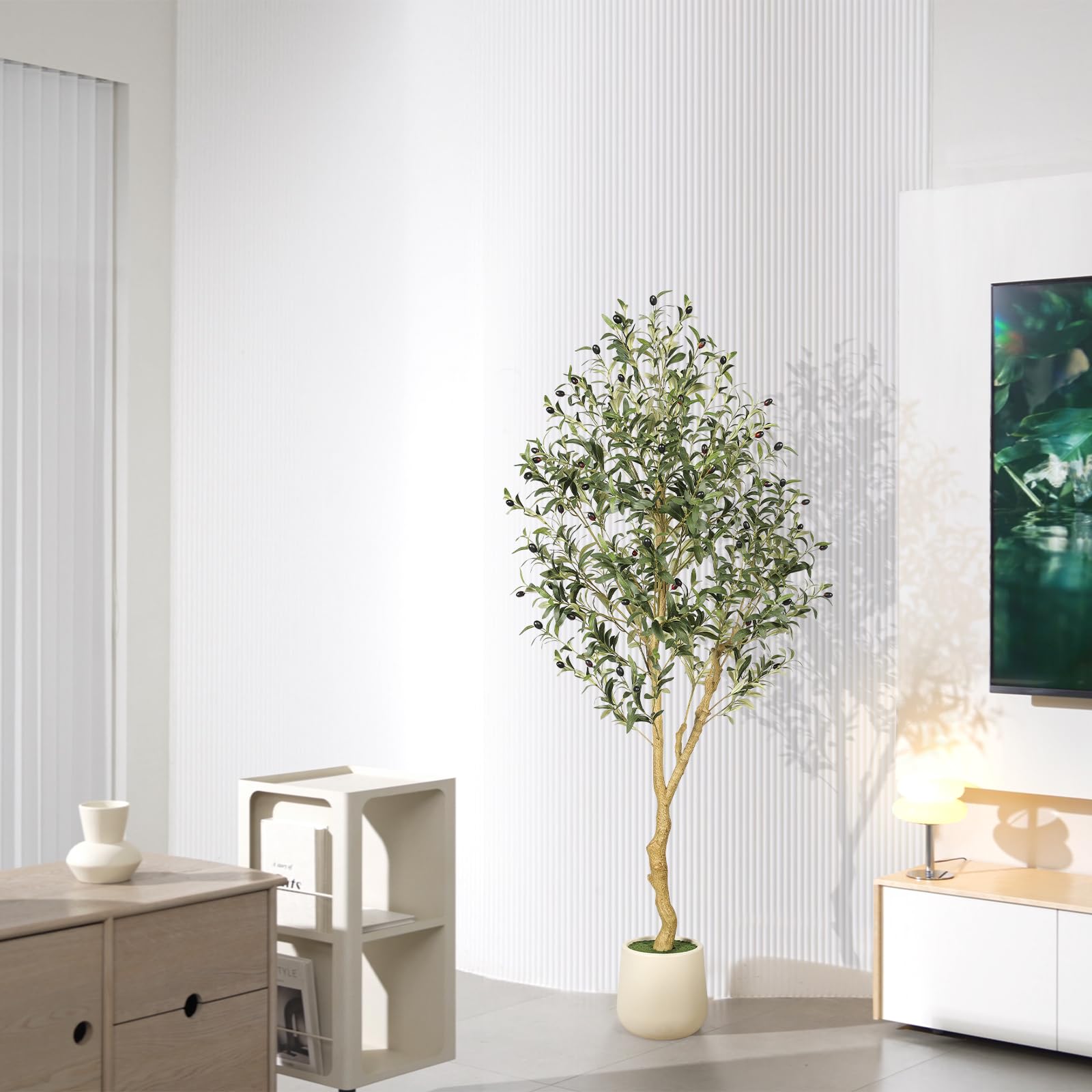 FEELEAD Oliviers artificiels 180 cm, avec Jardinière,Faux Arbre | Plante Artificielle,Décoration de Style Fausse Plante pour Maison Bureau Hôtel Centres Commerciaux Intérieur Extérieur