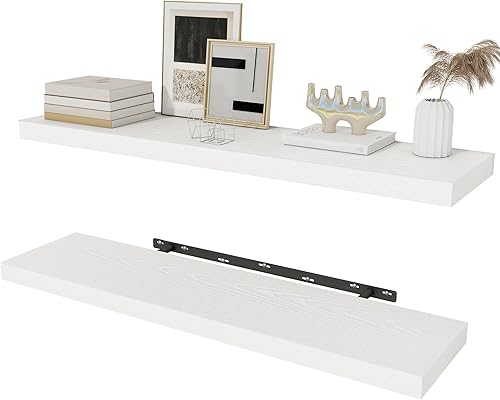 Miniatura 19 de Fun Memories Estantes flotantes de 36 x 8 pulgadas para pared, juego de 2 estantes de baño de granja, estantes de pared de madera de 36 pulgadas de