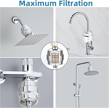 Rain Shower Faucet Set, 8-inch All-Metal 3-Way High-Pressure Handheld Spray Combo and Shower Filter, Dual Showerhead Set with Handheld Sprayer for Hard Water Showerhead(Silver)
