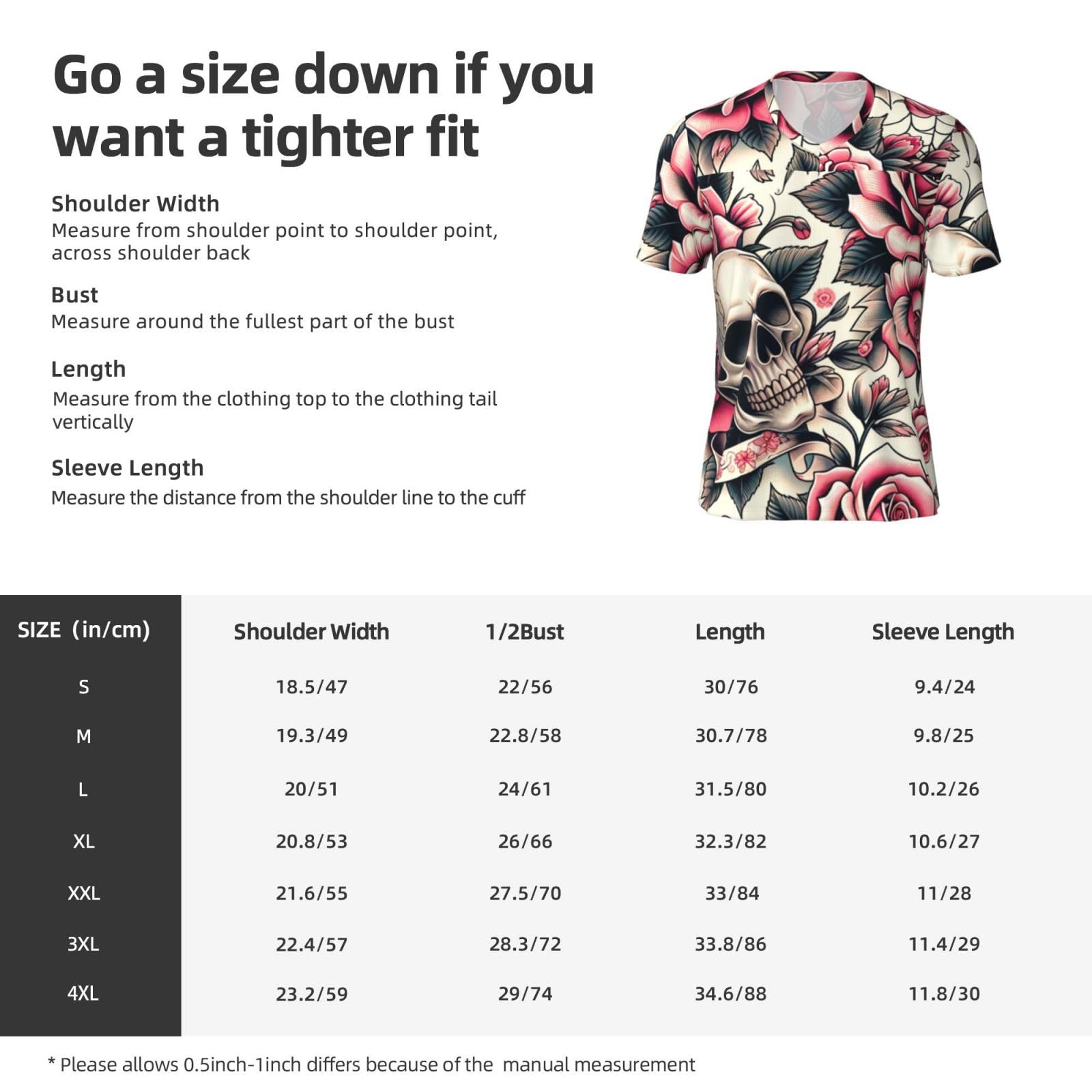 Stylish Athletic Sports Jersey Rose-Skull-Halloween Men's Rugby Jersey X-Large