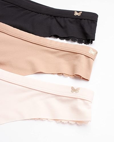 Miniatura 3 de Jessica Simpson Bragas tipo tanga para mujer, paquete de 6 unidades de ropa interior de microfibra de encaje sin costuras para mujer (S-XL)