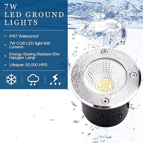 Miniatura 5 de Paquete de 6 luces LED de 7 W, luces de paisaje de bajo voltaje, iluminación de paisaje de suelo de 12 V24 V, IP67, impermeable, para exteriores,