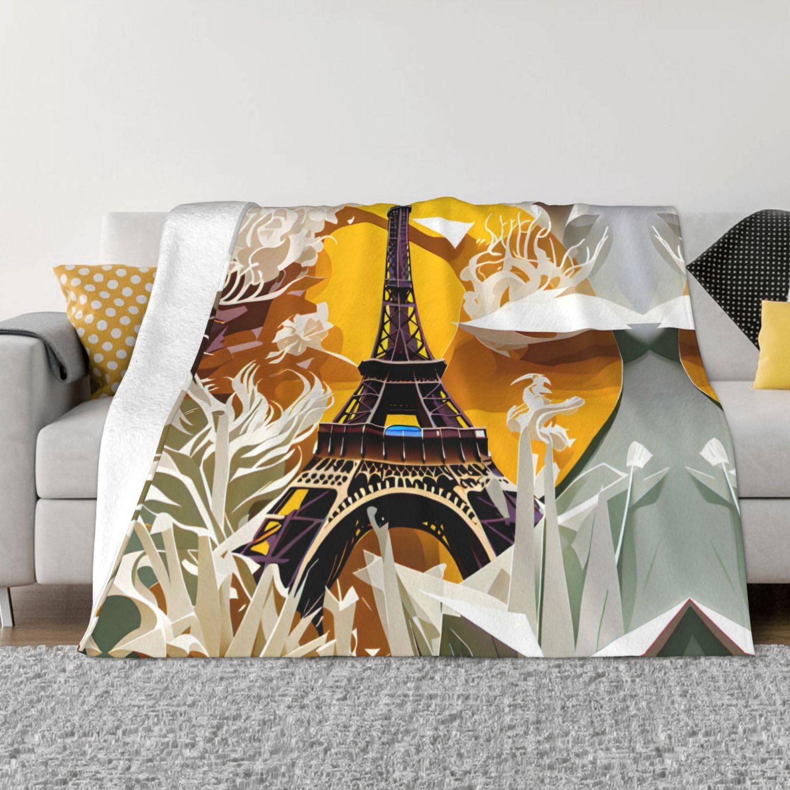 Couverture Tour Eiffel imprimée en flanelle thermique et légère