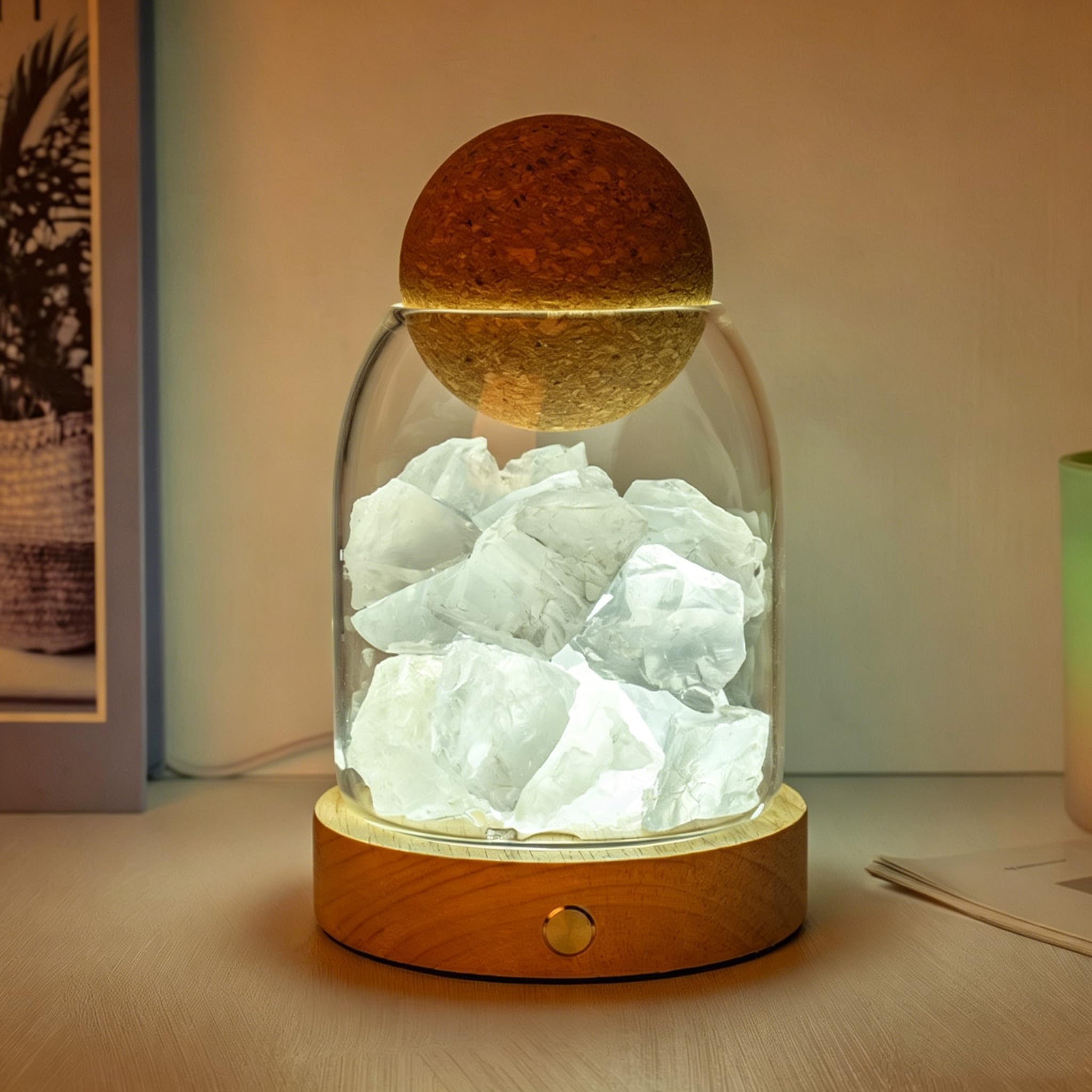 Lampka nocna z kryształu soli, naturalny dyfuzor zapachowy, port USB, 3 tryby kolorów, możliwość ściemniania, dekoracja do sypialni, biura, spa wellness i relaksu