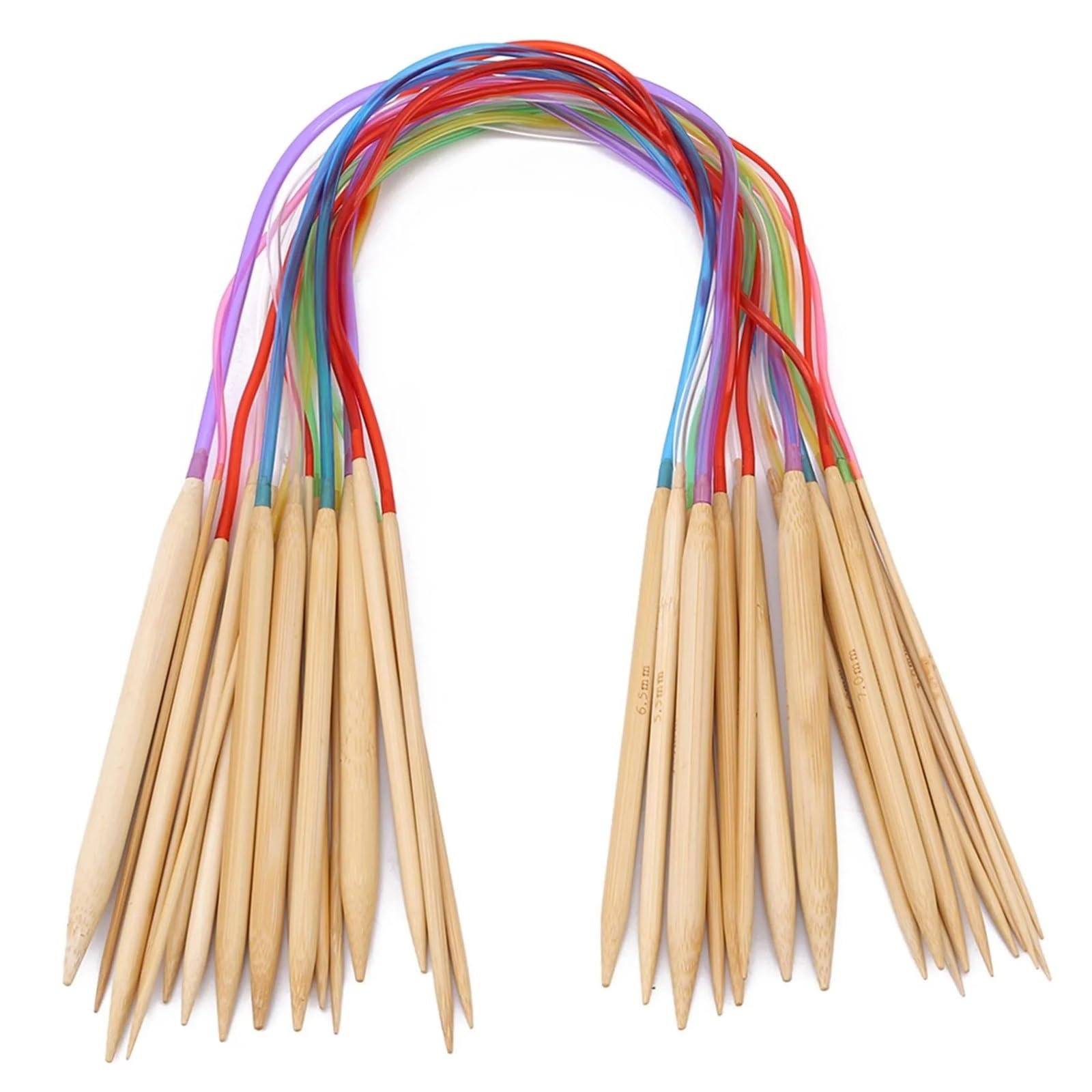 Knitting Needles 18 Sizes Multicolor Bamboo Circular Crochet Knitting Needles Set Needle Punch(Colorful 60cm)