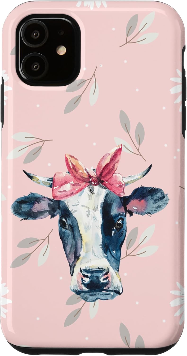 iPhone 13 Pink Rustic Daisy Cow Bandana Bow - Farm Barn Countryside Case
