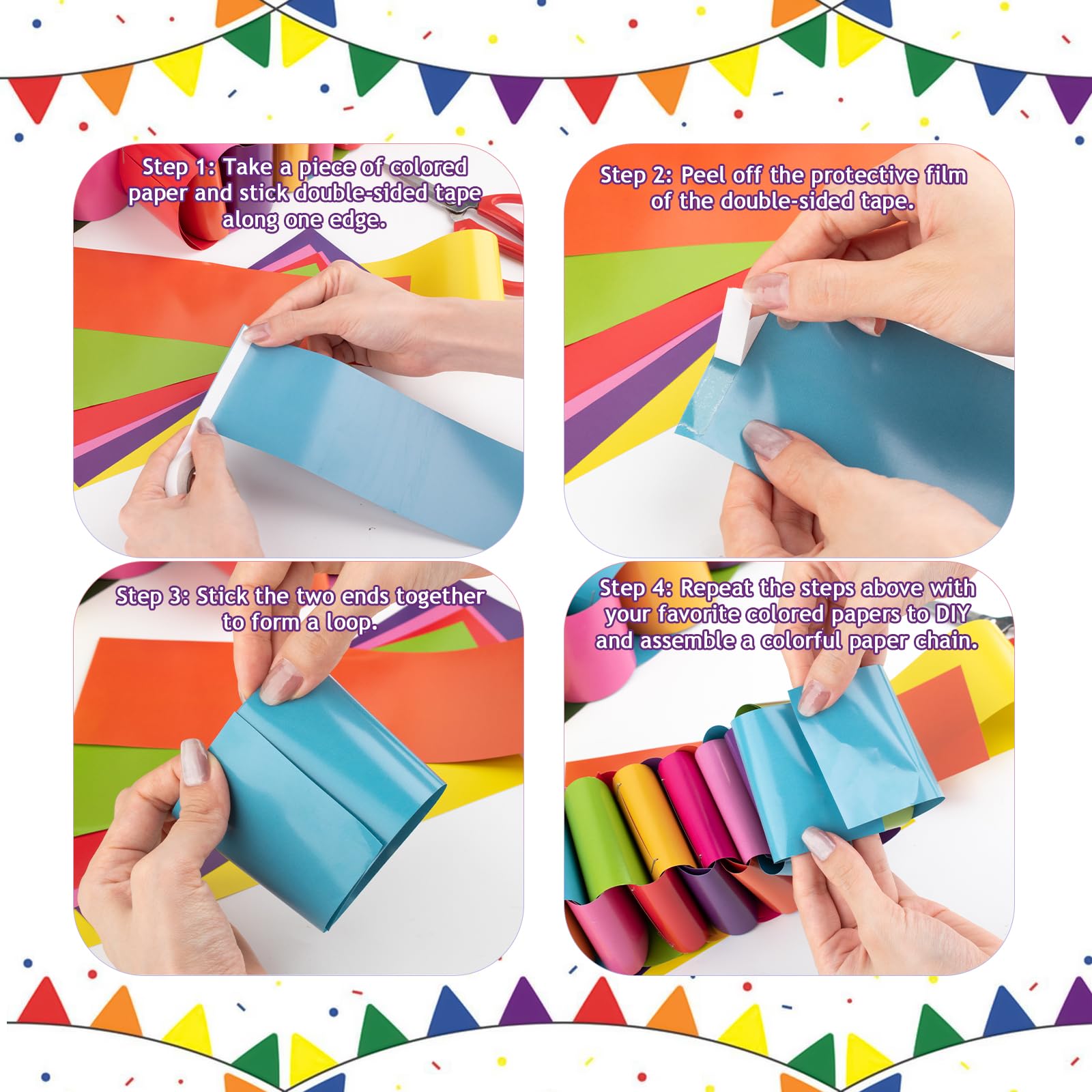 Kit de 713 guirnaldas de cadena de papel | 700 hojas de tiras de cadena de