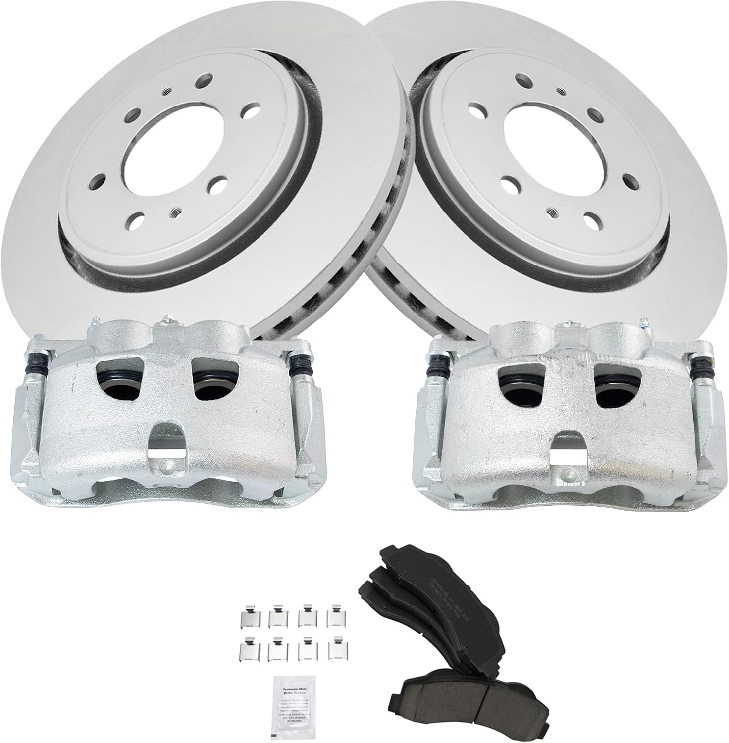 TRQ Front Brake Pad & Rotor Kit Brake Caliper Brake Pads Brake Rotor Ceramic Premium G-Coated Compatible with 2012-2016 Ford F-150