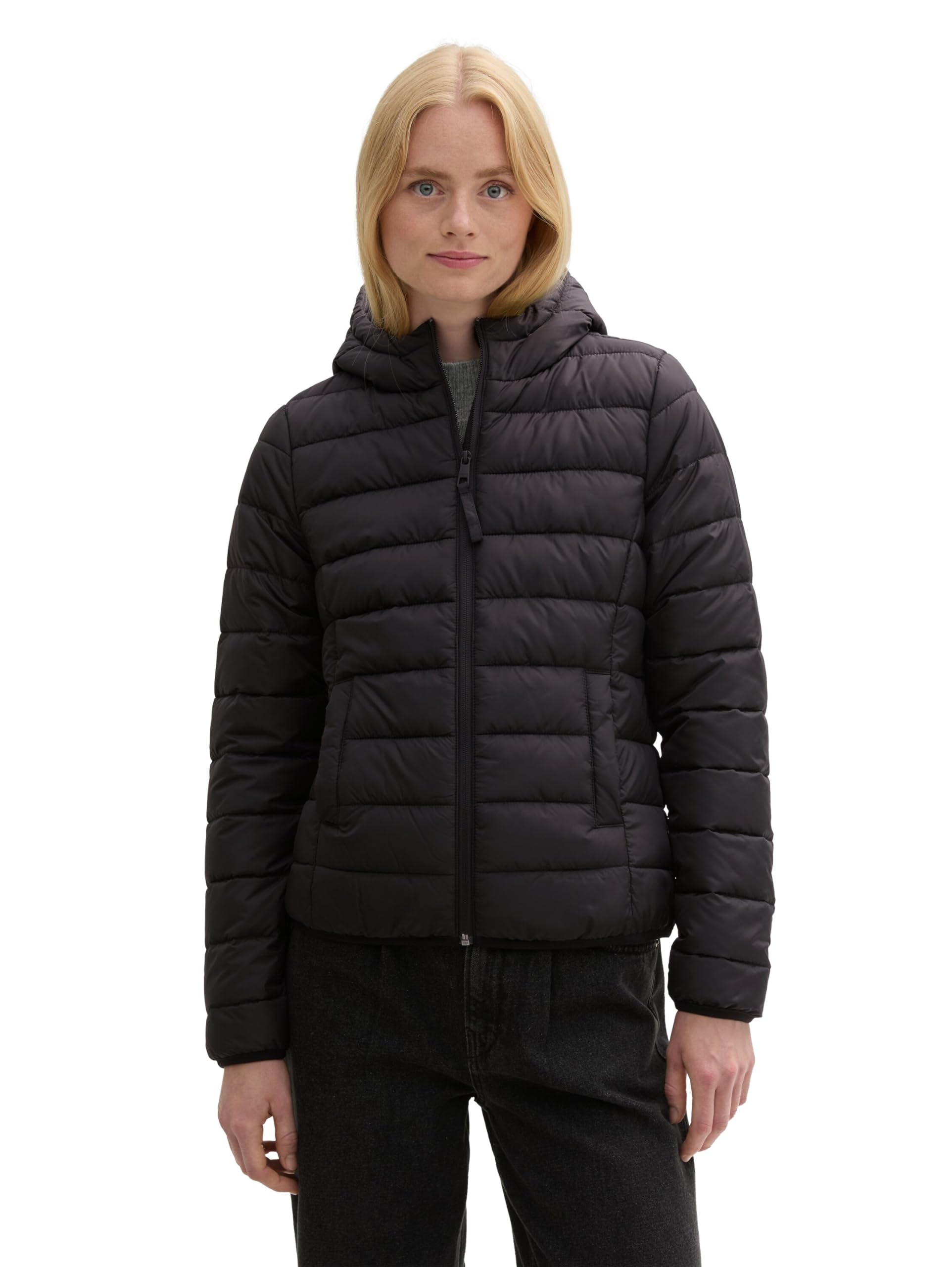 TOM TAILOR Denim Women's 1042098 Lightweight Quilted Coat with Hood, 14482-Deep Black, XXL