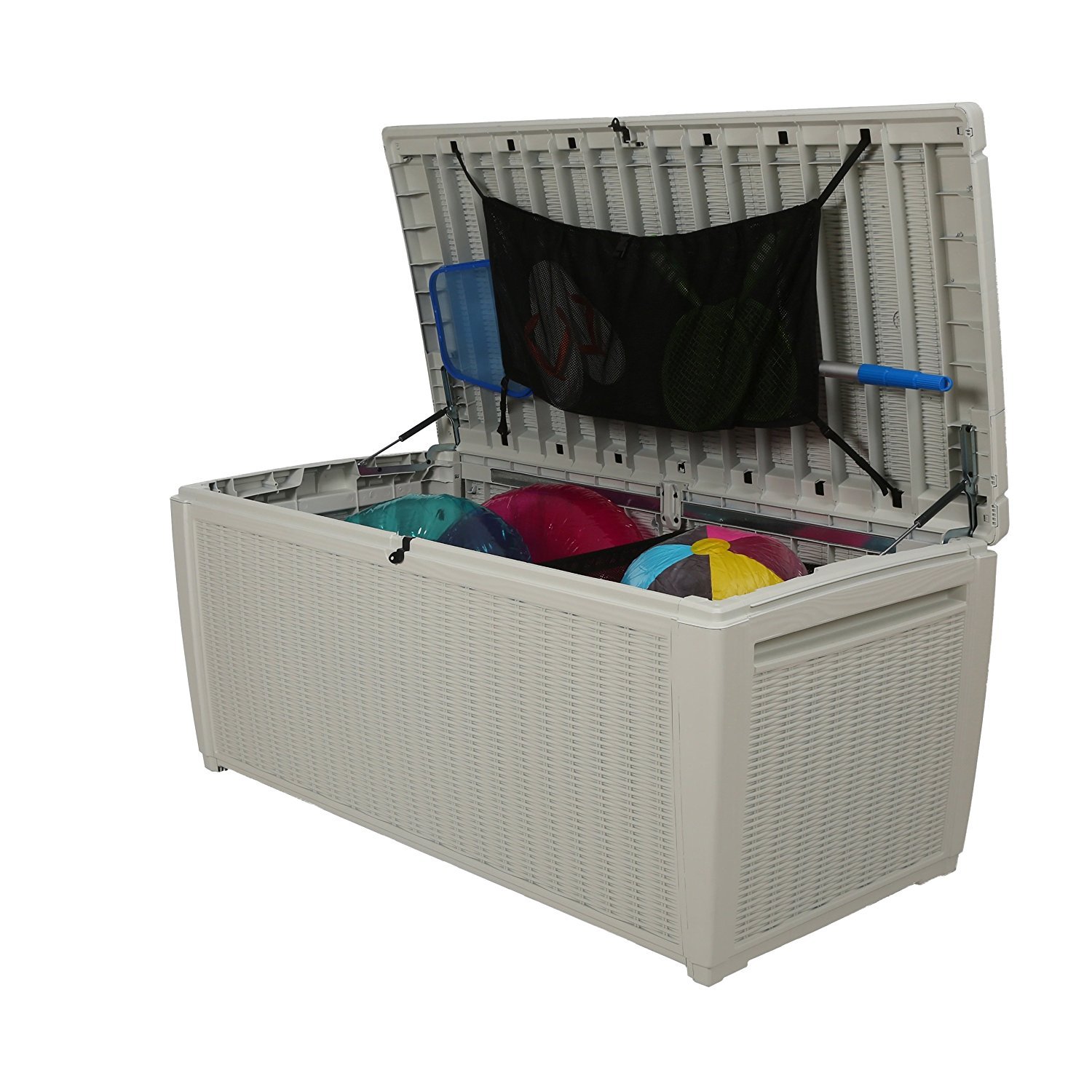 Koll Living Auflagenbox/Kissenbox 511 Liter l 100% Wasserdicht l mit Belüftung dadurch kein übler Geruch/Schimmel l Moderne Rattanoptik l l Deckel belastbar bis 200 KG (2 Personen) - Poolbox