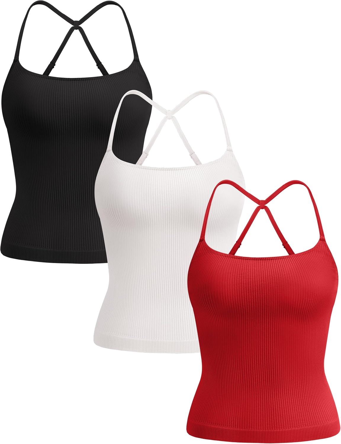 3 Pack Workout Tank Tops Woman Halter Tank Top Ribbed Seamless Spaghetti Strap Tanks Gym Crop Top