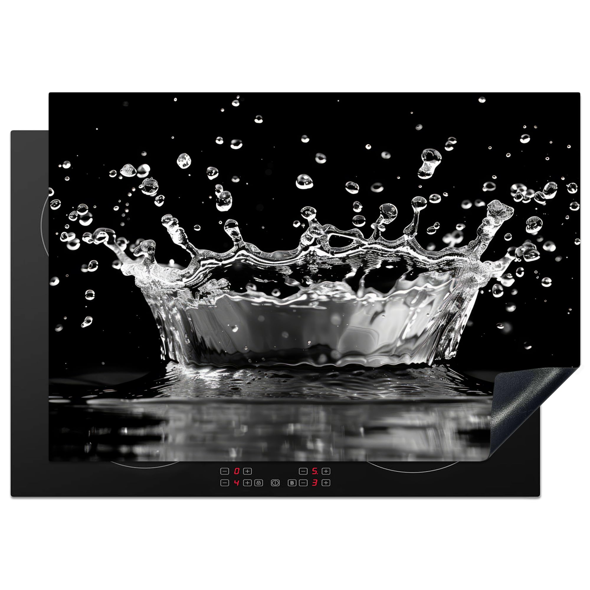 KitchenYeah© Herdabdeckplatte 75x52 cm Einteilig Induktionsmatte Küche Abdeckung Ceranfeld Herd Abdeckplatte Deko Vinyl Matte Aufrollbar Wasser - Schwarz - Abstrakt