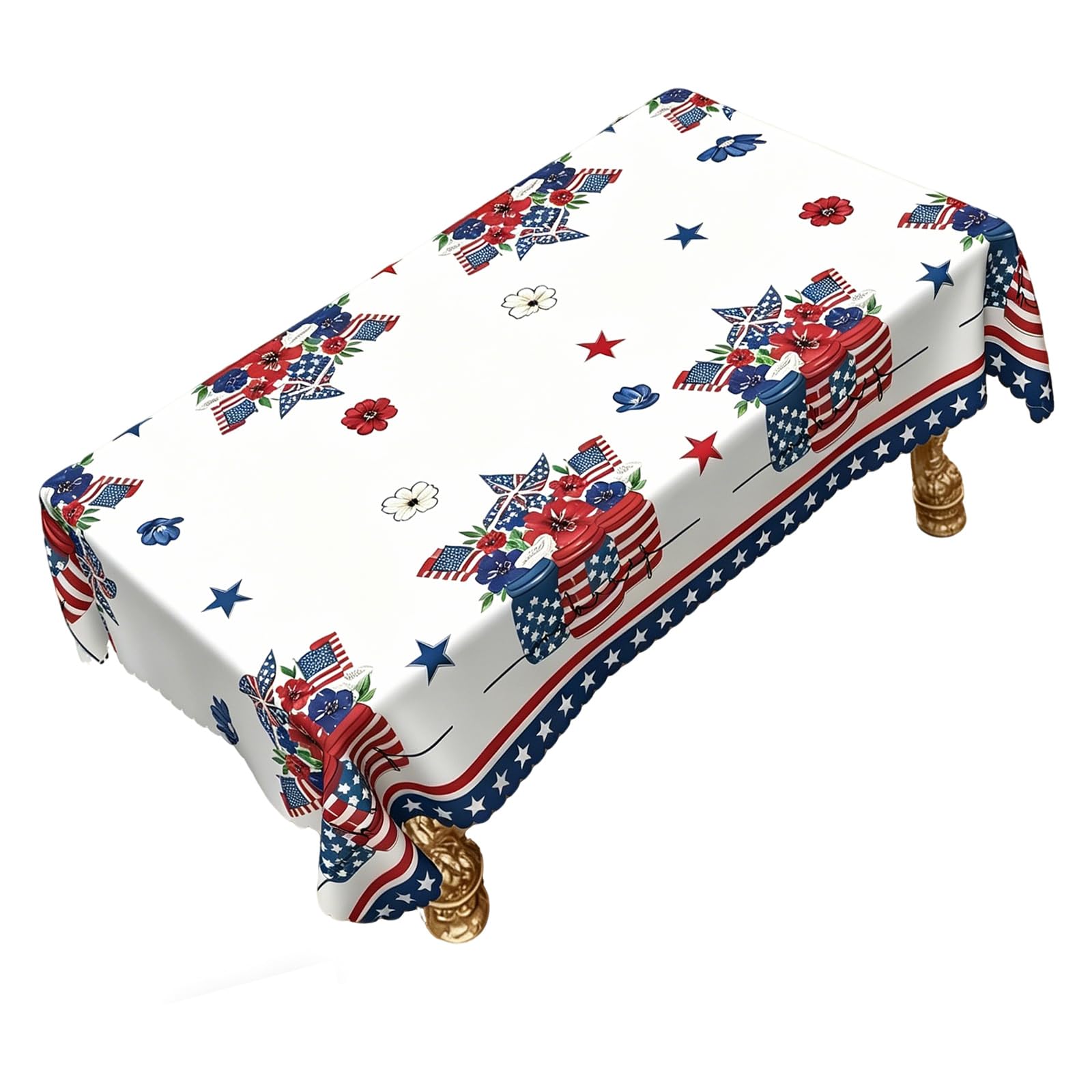 Oxxggkao 4Th of July Tablecloth Patriotics Flowers Independences Day Memorial Day Table Cover for Party Picnics Dinner Decoration Table Cover