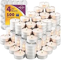 MontoPack Unscented Tea Light Candles 100 Pack - 4 Hour Smokeless Dripless White Votive for Weddings, Events, Home, Emergencies