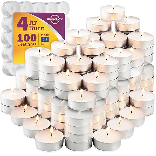 MontoPack Unscented Tea Light Candles 100 Pack | 4 hours,