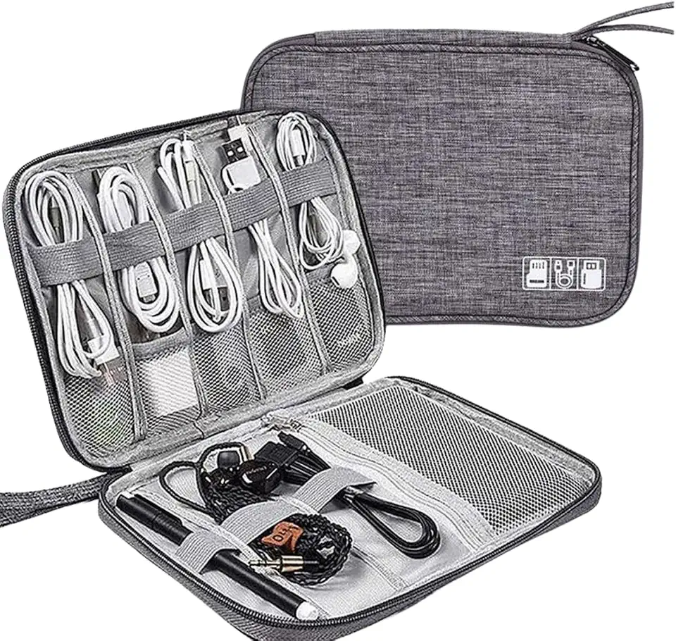 Bolsa Organizadora Portátil para Cabos e Acessórios Eletrônicos, Estojo Multifuncional de Viagem Loja Estliny (Cinza)