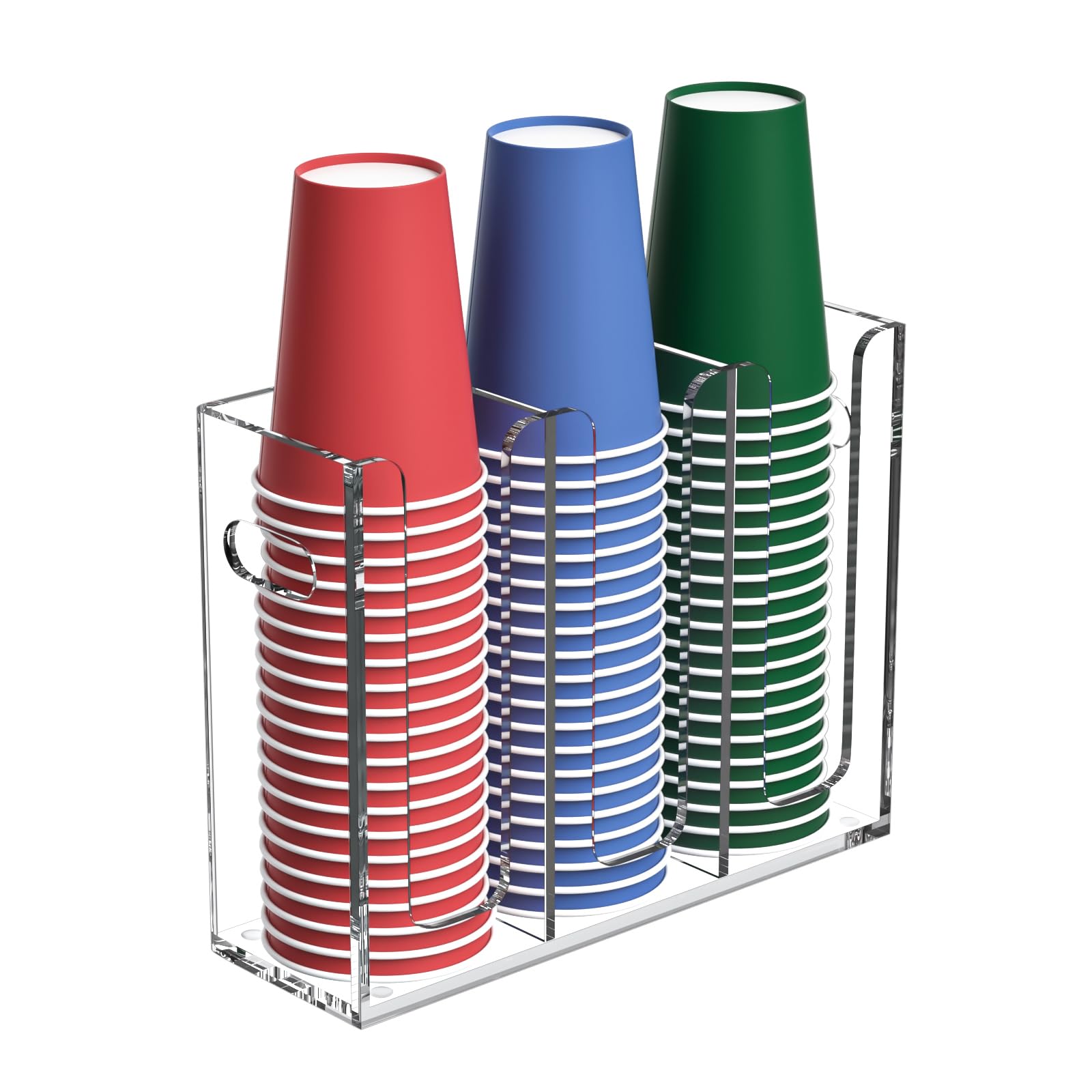 BOSSCASA Disposable Coffee Cup Dispenser with Handles, Countertop or Wall Mount Hot/Cold Drink Cup and Lid Holder - Bathroom/Kitchen/Office Acrylic