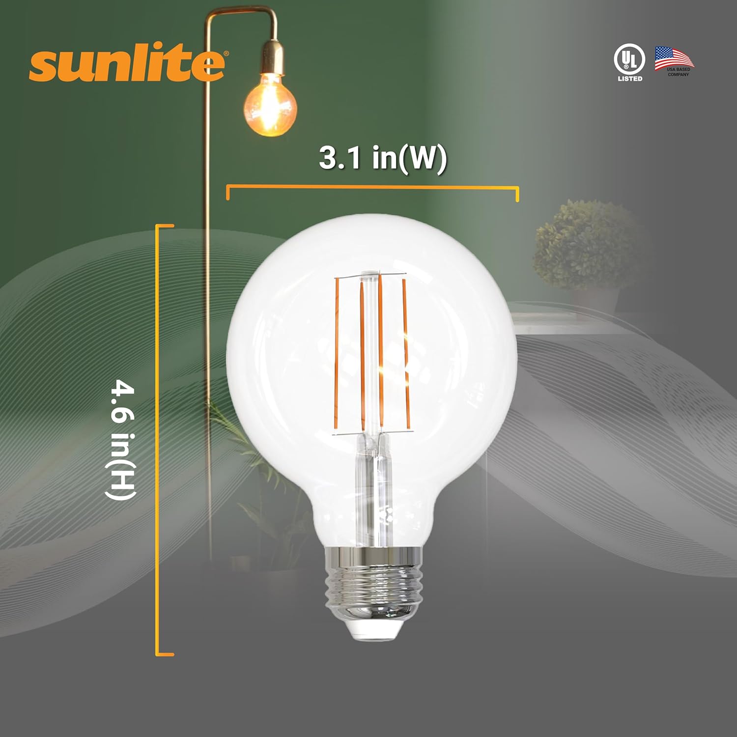 Sunlite G25 LED Light Bulbs 8.5W 100W Equivalent Amber 2200K Long Filament Vintage LED Globe Light Bulbs Vanity Bathroom Makeup Mirror Rustic Edison Non Dimmable E26 Base 90 CRI UL Wet Rated