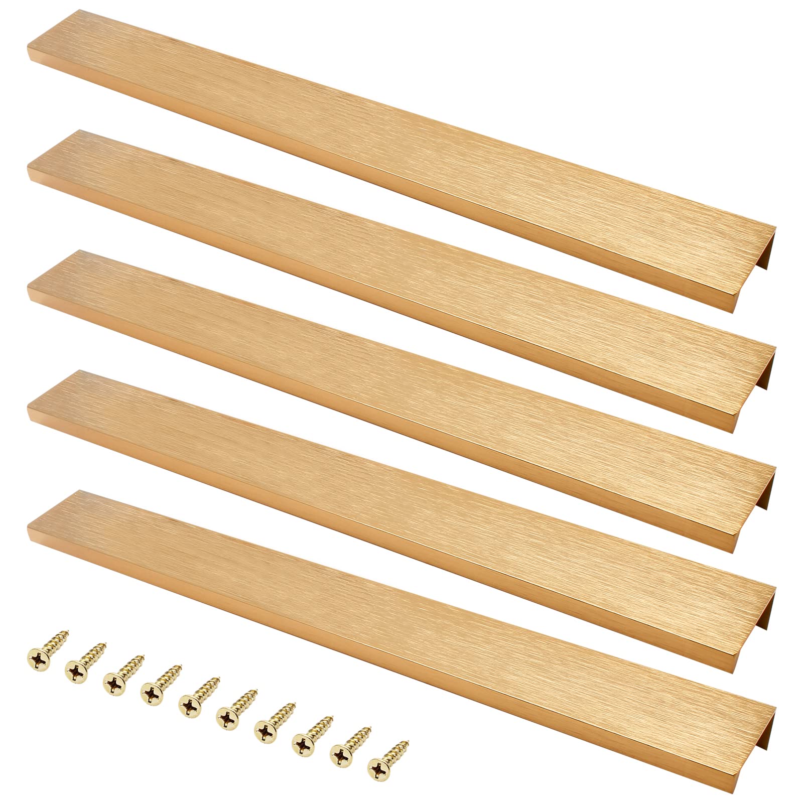 Waziaqoc 5PCS Brushed Gold Finger Edge Pulls, Back Mount Tab Pull Hidden Pull Handle for Cabinet Closet Drawer Dresser - 10" (256mm) Hole Center to Center