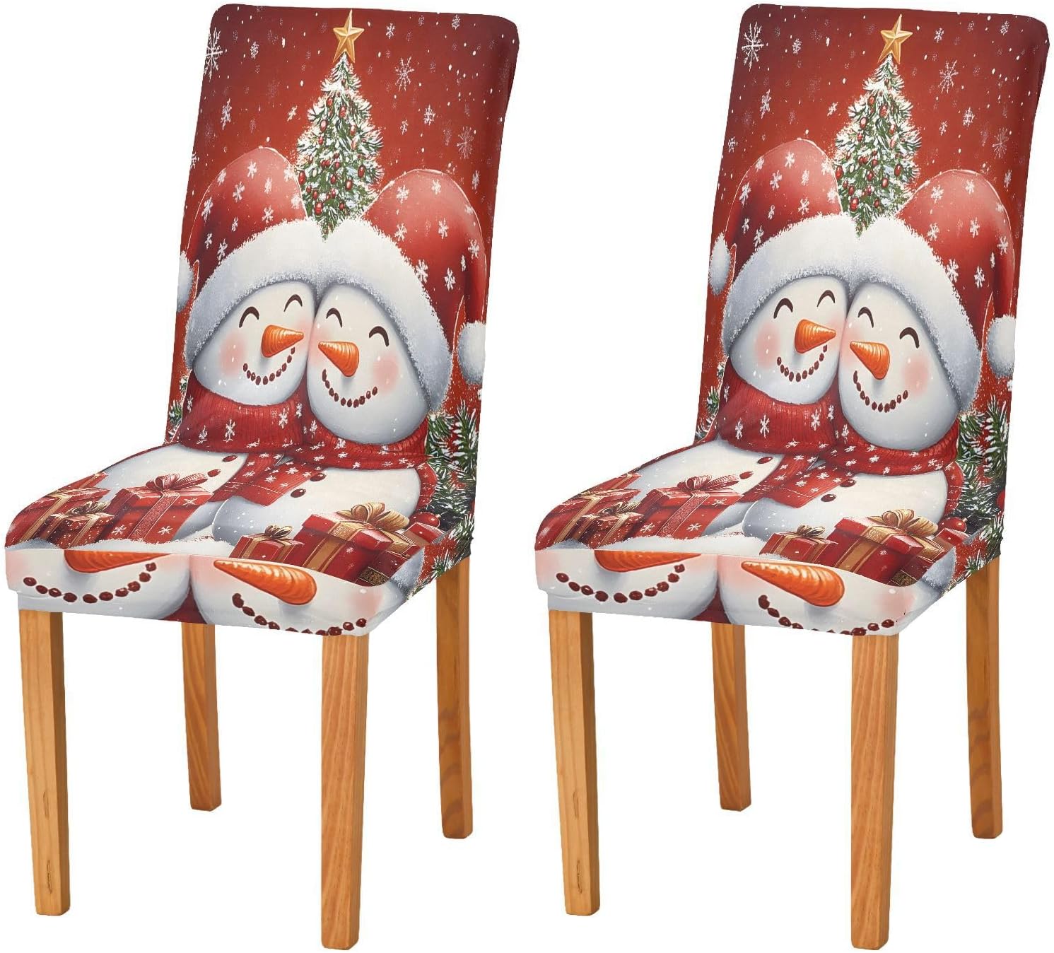 ALAZA Chair Covers for Dining Room, Two Red Christmas Snowman Stretch Chair Cover Sets Chair Protector Removable Washable for Ktichen Restaurant Hotel