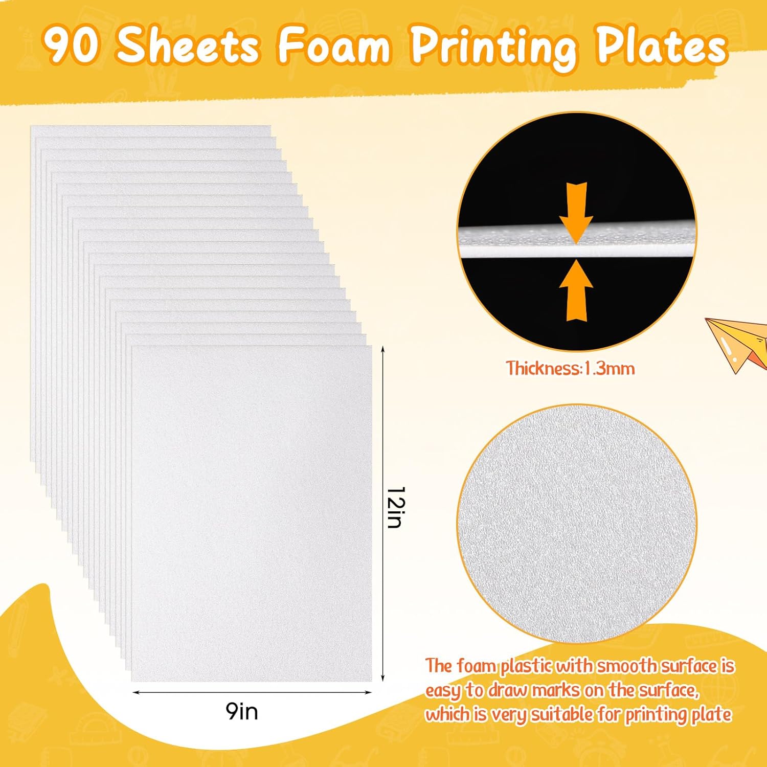Innconee 90 Pcs Foam Printing Plates 9 x 12 Inch White Foam Sheets Crafts White Board Papers for Printing, DIY Project, Crafting, Card Making Stamp, Scrapbooking