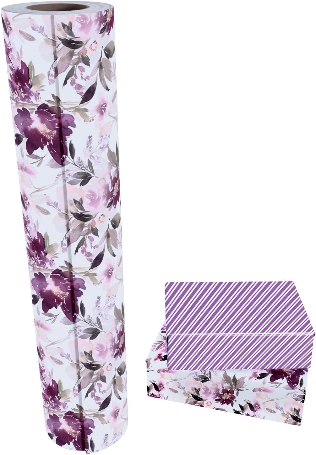 WRAPAHOLIC 30 Inch Jumbo Reversible Floral Wrapping Paper - 30 Inch x 100 Feet Purple Floral Design for Wedding, Birthday, Mothers Day, Baby Shower, Anniversary