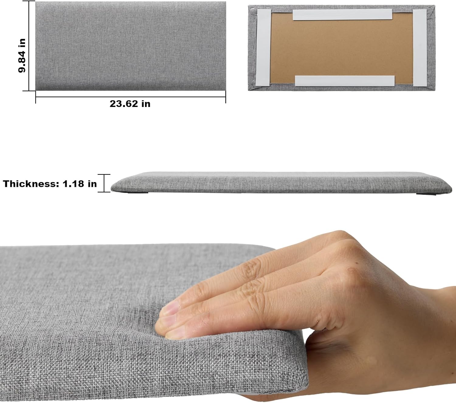 12 piece linen fabric peel and stick headboard, upholstered wall mounted headboard for twin, 3d anti-collision soundproof self-adhesive wall panel for bedroom 23.62" x 9.84" 12 pack(23.62in x 9.84in) light gray