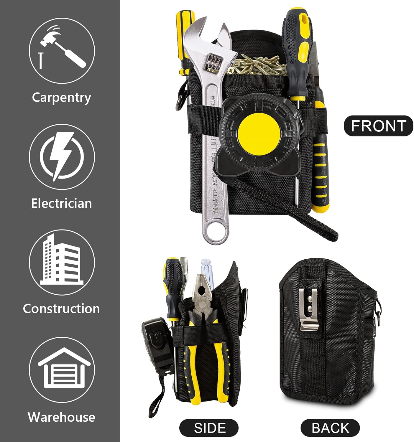Nail/Screw Work Samll Tool Pouch with Belt Clip,Made of Oxford Cloth 1680d Bolt Storage Pouch, Mini Organizer Pocket Attachment for Tool Belt,Electrician, HVAC Tech, Plumber, Carpenter Use - Image 3