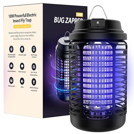 Bug Zapper Outdoor, Mosquito Zapper Indoor with Dusk to Dawn Light Sensor, 4000V Electric Fly Zapper, Waterproof Mosquito Killer, Fly Trap for Home, Patio, Kitchen, Garden - 9.8 FT Length Cable