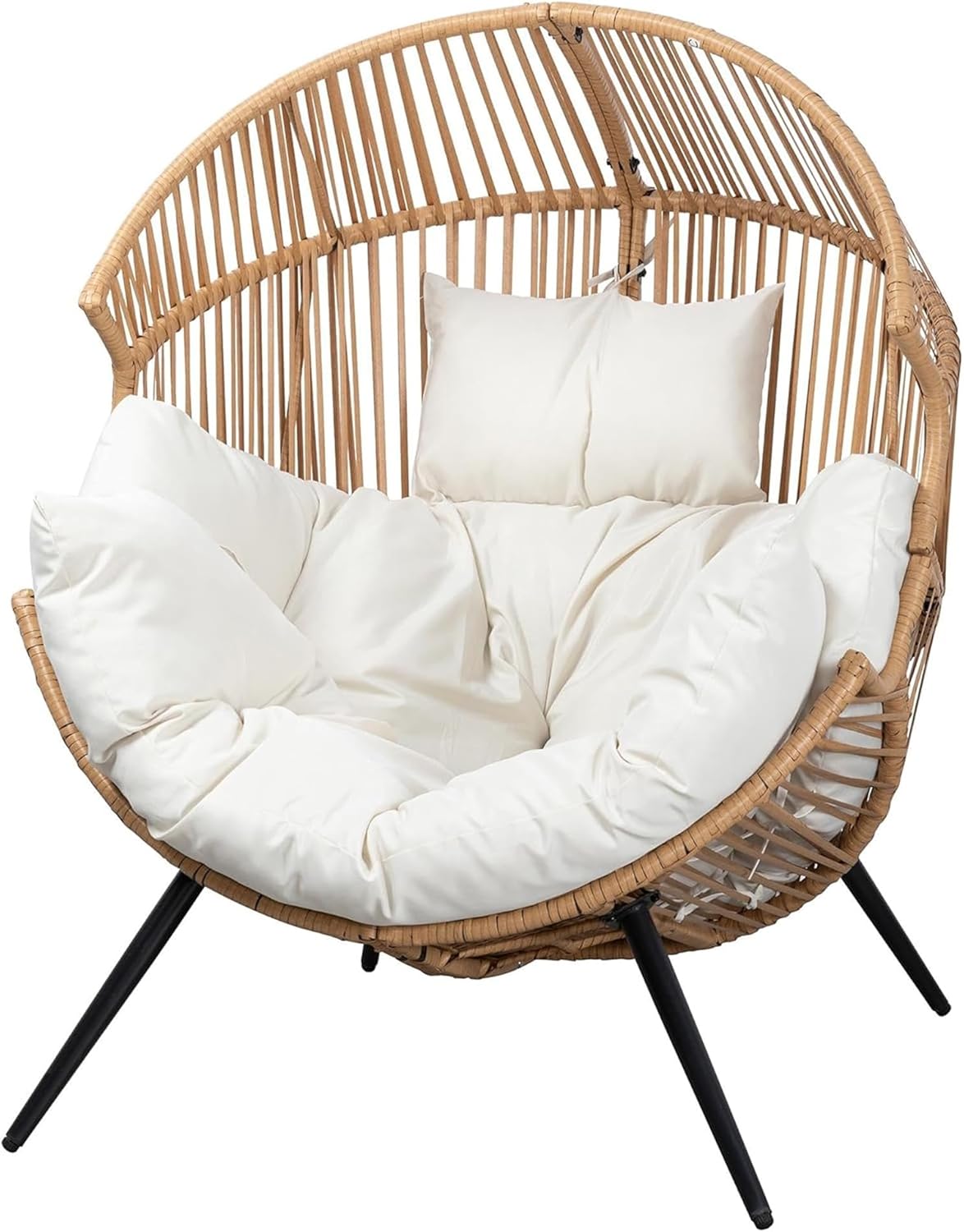 JAMFLY Egg Chair Outdoor Wicker Patio Chair, Oversized Lounger Chair with Cushion Egg Basket Chair for Indoor Living Room Bedroom Outside Patio Backyard Balcony