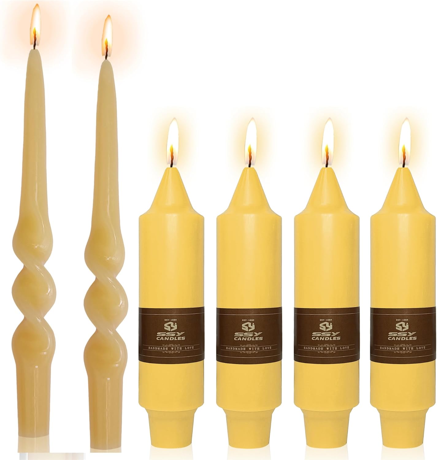 6pcs Summer Taper Candle Beeswax Candlesticks, Short Candle Stick 5 inch Tapered Candles Small Twisty Candlesticks for Home Décor Weddings Housewarming Gifts