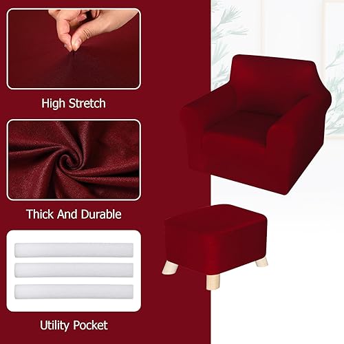 Miniatura 4 de Juego de fundas para sillas y otomanas, fundas de cojín en forma de T, de seda de leche, protector de muebles, sofá suave para sillón otomano