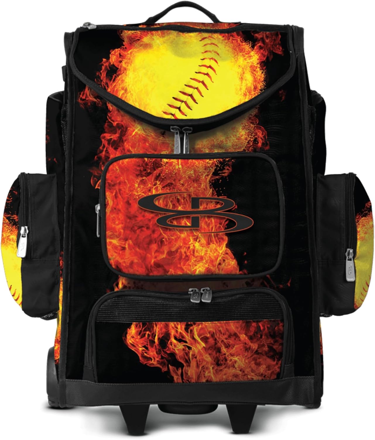 Boombah Ultrapack Hybrid Rolling Bat Bag - Wheeled & Backpack Version - Softball Flame Thrower Black/Orange