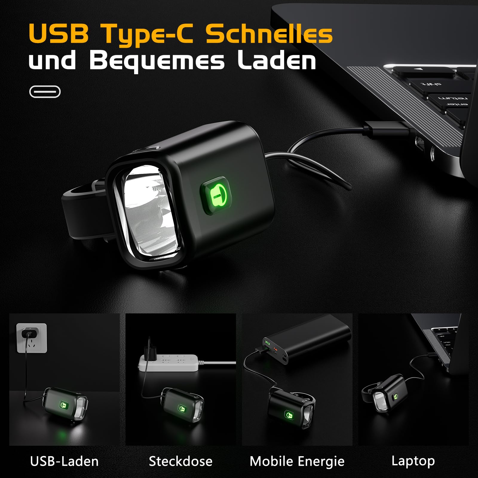LED Fahrrad Licht Vorne Fahrradlicht USB C Aufladbar Fahrradlampe mit 1000mAh Akku, StVZO Zugelassen Fahrradbeleuchtung Vorne IPX5 Wasserdicht Fahrrad Frontlichter für Fahrrad Rennrad MTB Ebike Sport & Freizeit