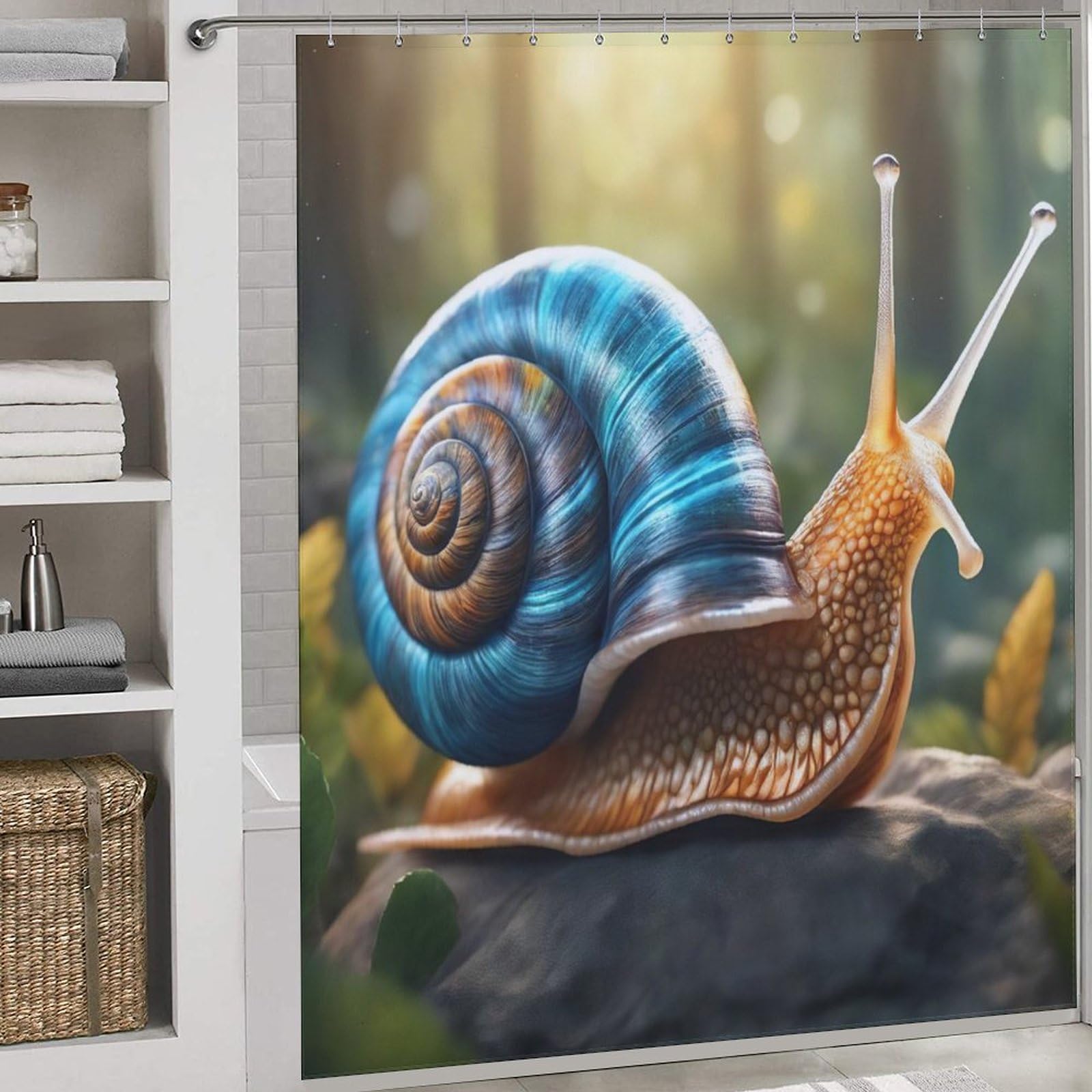 Rideau de douche anti éclaboussures lavable en machine 183x183cm motif escargots