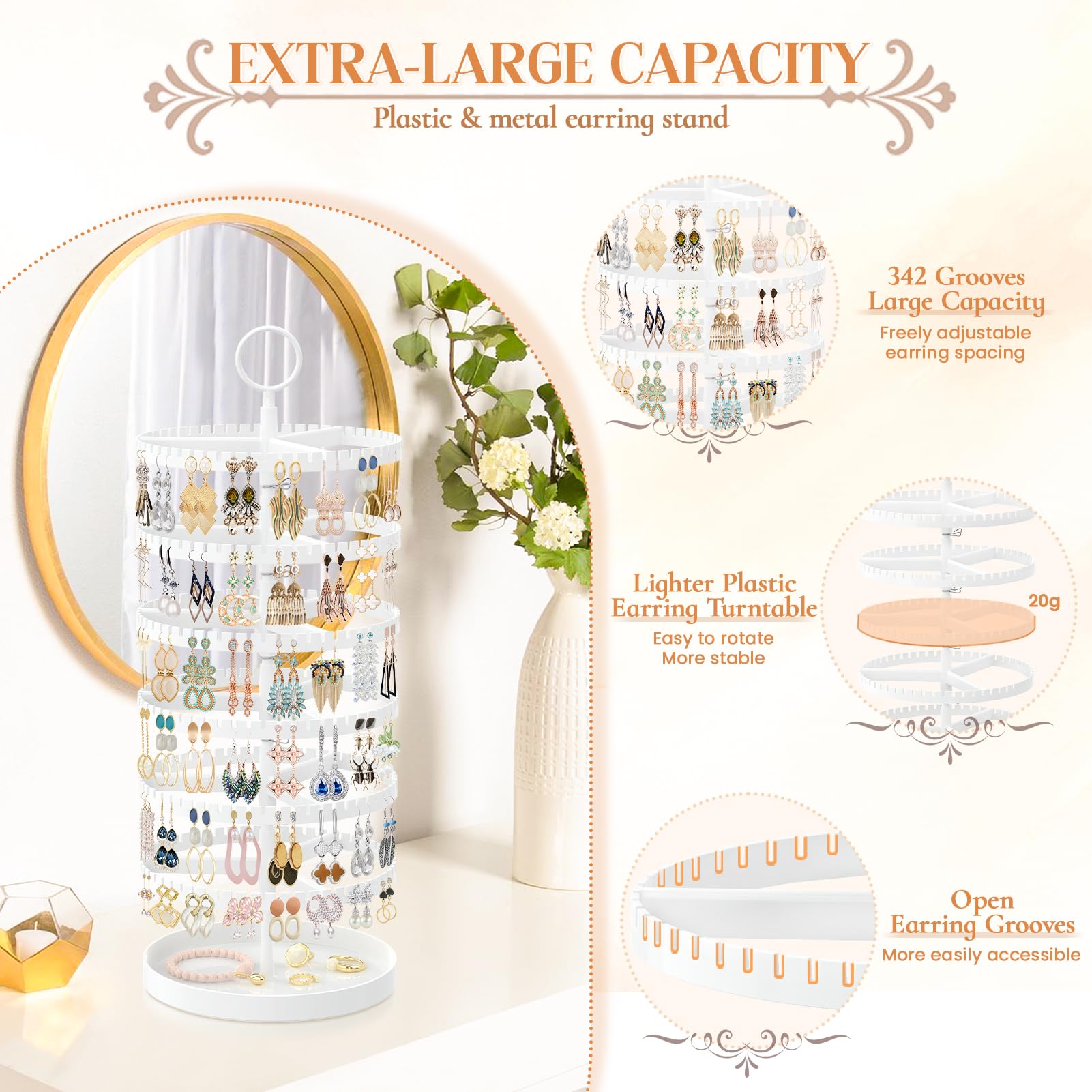 iDavosic.ly 6 Tier Rotating Earring Holder Organizer with Metal Tray - Image 4