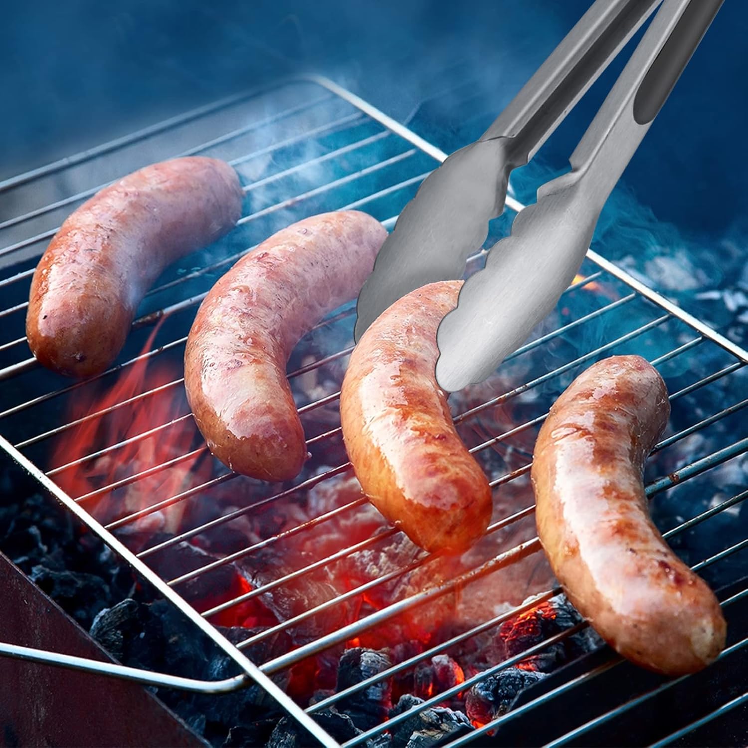 Westmark 2 Grilling/Serving Tongs with Stainless Steel Handles and Rubberized Handles, Length: 35 cm, Stainless Steel/Plastic, Classic Spezial Maxi, Silver/Black, 162522E3