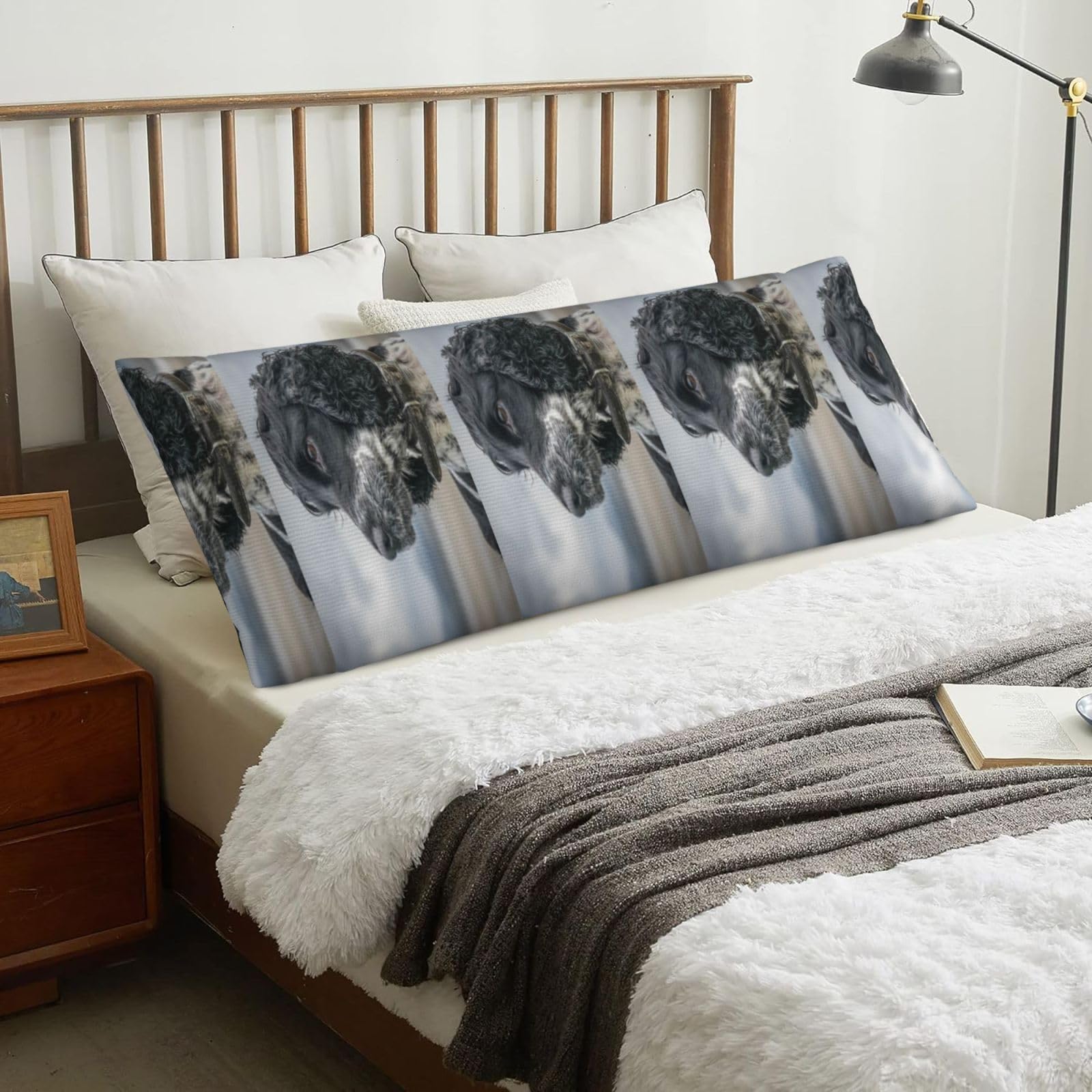 English Cocker Spaniel Large Curly Ears Black, Body Pillow Cover with Zipper,Long Body Pillowcase 20 x 60 in