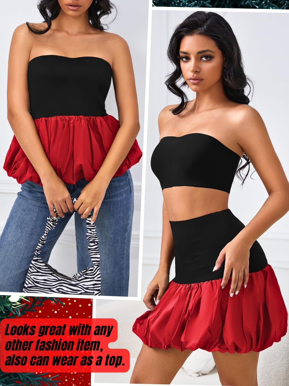 High Waisted Bubble Skirt, As Babydoll Tops, Mini Ruffle Skirts for Women, Mini Hem Tummy Control - Image 4