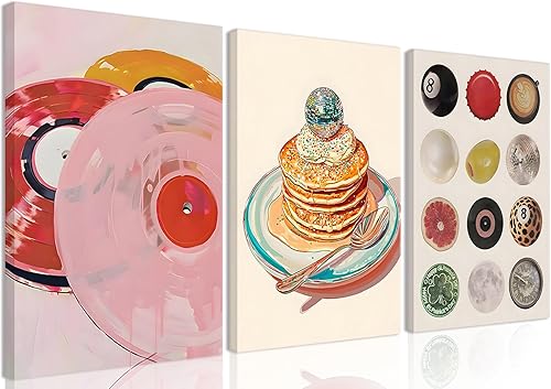 Fashion Lucky - Juego de 3 pinturas artísticas de pared de 8 bolas, pósteres de impresiones en lienzo de bolas de disco funky, registro de música