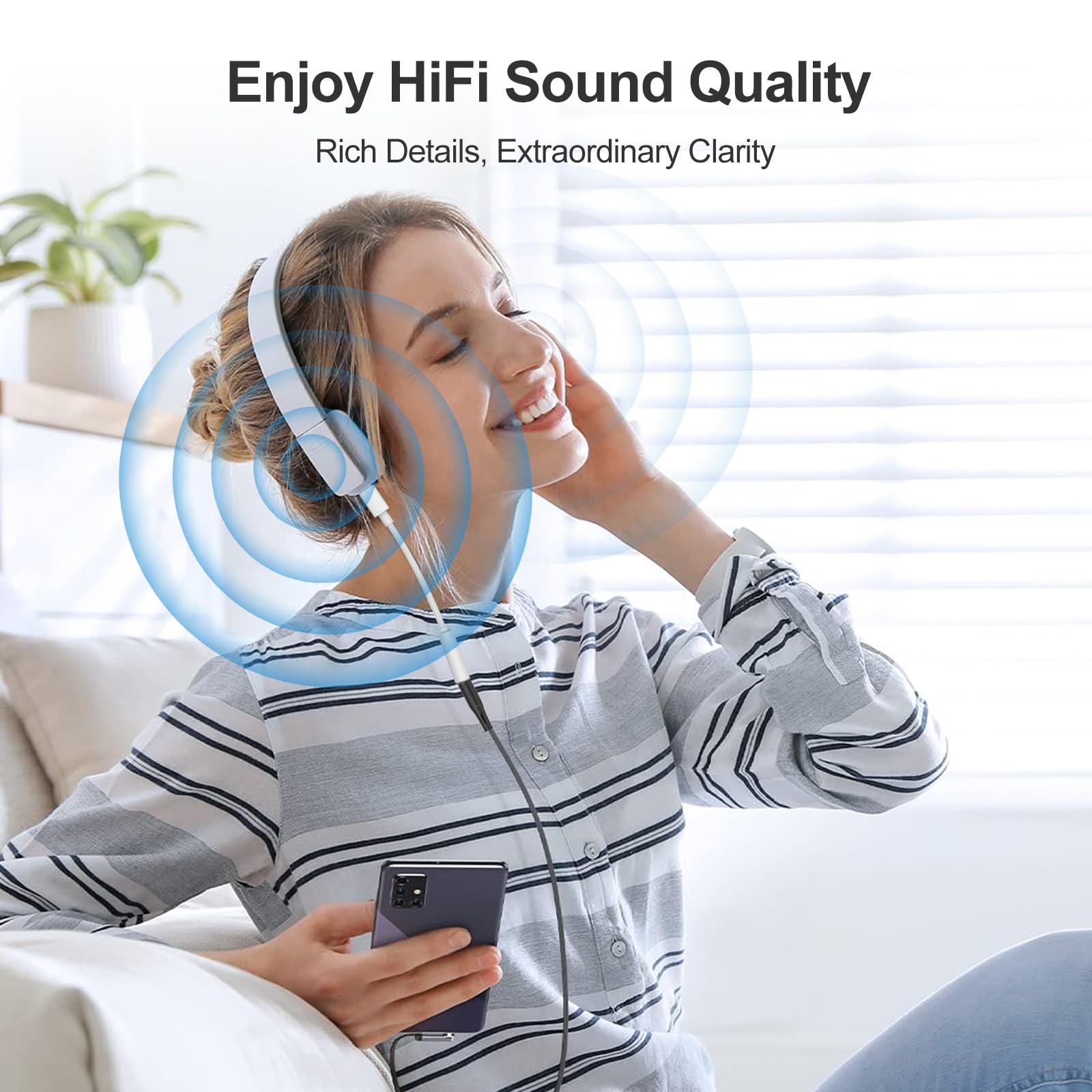 USB C to 3.5mm Jack, 2 Packs Type C to 3.5mm Headphone Aux Digital Audio Earphone Adaptor Compatible with iPhone 16/15 Pro/Pro Max,Samsung Galaxy S24/S23/S22/S21Ultra,and More Type C Devices — view 7