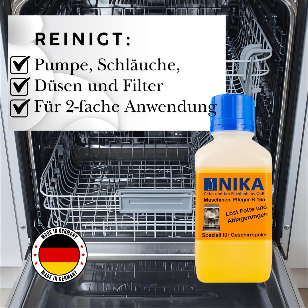 NIKA R165 Maschinen-Pfleger speziell für Geschirrspüler - löst Fette und Ablagerungen, vernichtet unangenehme Gerüche - 5.000ml / 5 Liter Inhalt für bis zu 20 Anwendungen