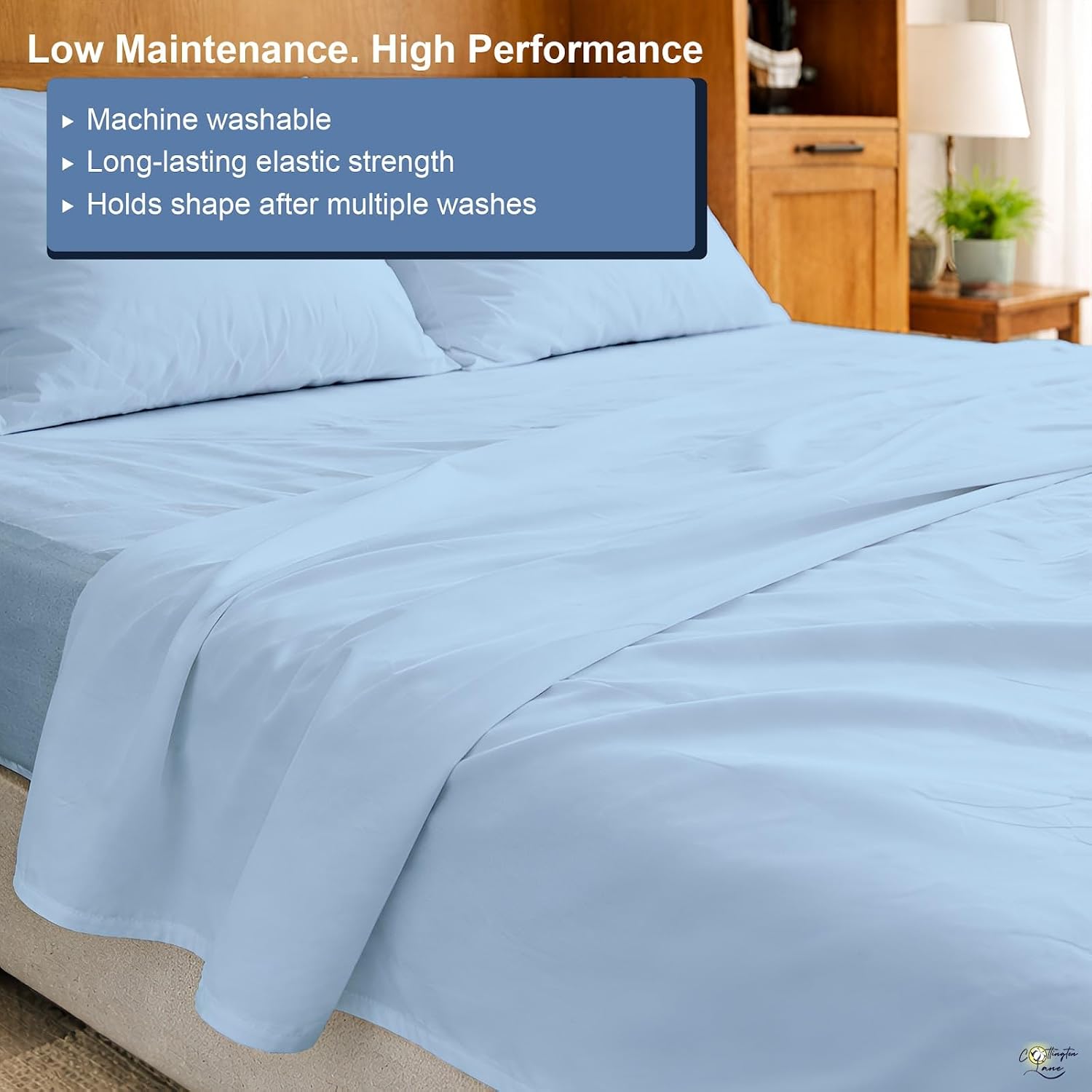 Cottington Lane Sky Blue Sheets for Murphy Bed Mattress, 4 Piece Premium 1800 Ultra Soft Brushed Microfiber Queen Size Wall Bed Sheet Set, 6-10 Inch Deep Pocket with All-Around Elastic