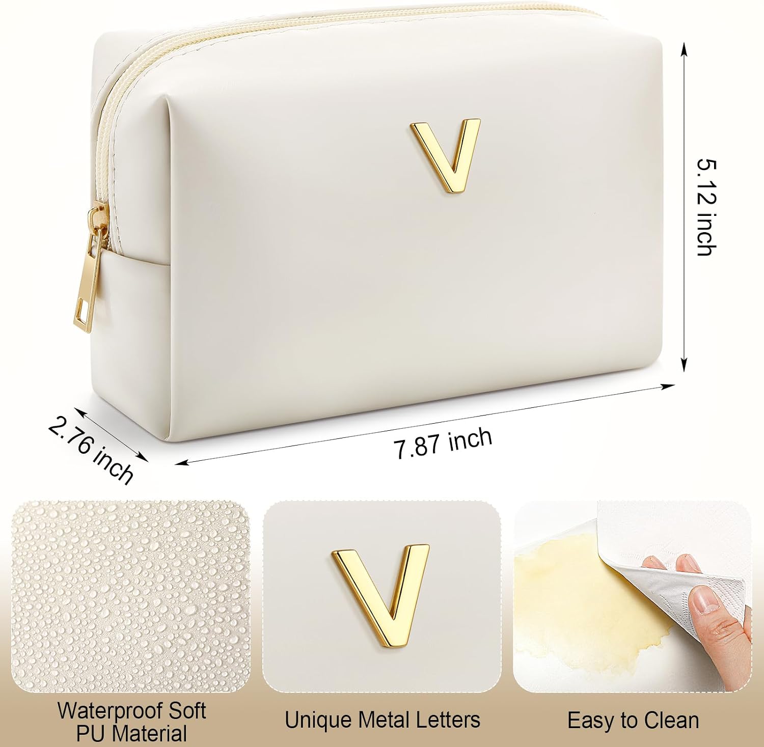Kigeli Initial Makeup Bag Gifts for Women Teen Girls Bridesmaid, V image 2