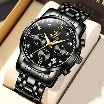 OLEVS Men's Chronograph Watches, Stainless Steel Analogue Dress Quartz