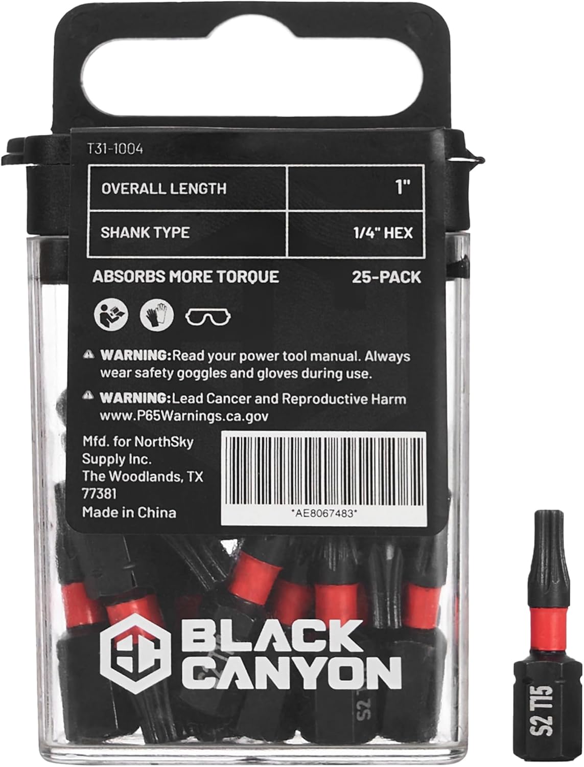 Impact Screwdriver Bits Torx T27-25 Pack S2 Steel Magnetic 1/4" Hex Shank for Impact Drivers