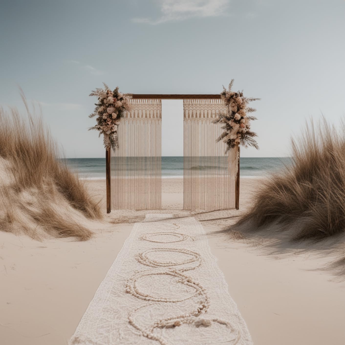 Cozyor Rideau de Porte en macramé - Style bohème - 132 x 200 cm - Séparateur de pièce - Tenture Murale et décoration - Beige - pour Arches de Mariage, Salon, Balcon - Fabriqué à la Main